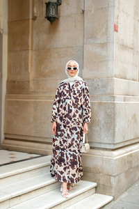 Leopar  Desenli Elbise Kahverengi