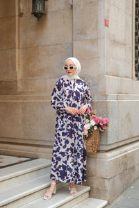 Leopar  Desenli Elbise Lacivert