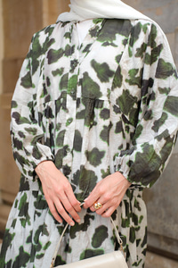 Leopar  Desenli Elbise Yeşil