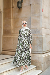 Leopar  Desenli Elbise Yeşil