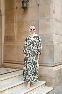 Leopar  Desenli Elbise Yeşil