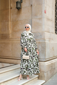 Leopar  Desenli Elbise Yeşil