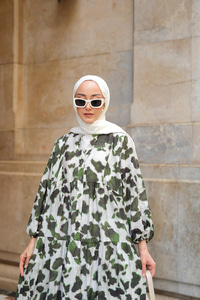 Leopar  Desenli Elbise Yeşil