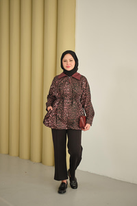 Leopar Desenli Fermualı Trenç Bordo