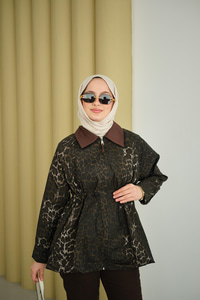 Leopar Desenli Fermualı Trenç Kahverengi