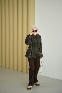 Leopar Desenli Fermualı Trenç Kahverengi