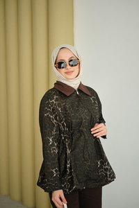 Leopar Desenli Fermualı Trenç Kahverengi