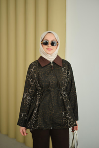 Leopar Desenli Fermualı Trenç Kahverengi