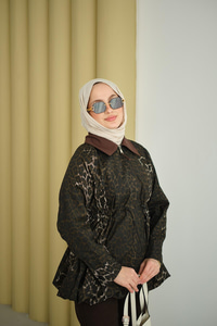 Leopar Desenli Fermualı Trenç Kahverengi