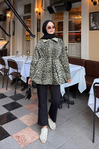 Leopar Desenli Fermualı Trenç Yeşil