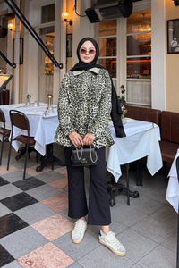 Leopar Desenli Fermualı Trenç Yeşil