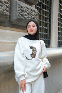Leopar Desenli İkili Takım Beyaz