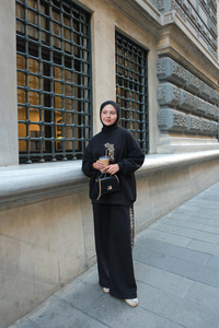 Leopar Desenli İkili Takım Siyah