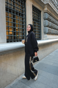 Leopar Desenli İkili Takım Siyah