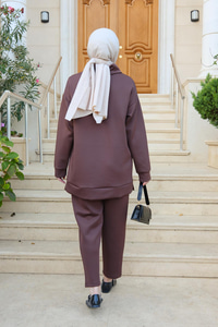 Leopar Desenli Takım Kahverengi