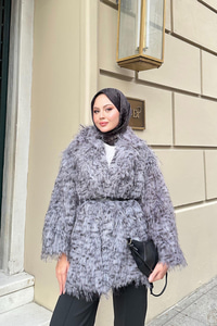 Leopar Kemer Detay Kürk Gri