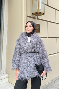 Leopar Kemer Detay Kürk Gri