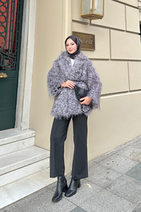 Leopar Kemer Detay Kürk Gri