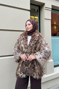 Leopar Kemer Detay Kürk Kahverengi