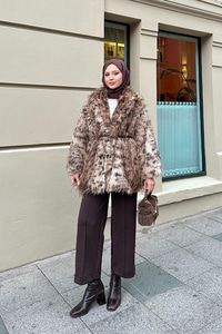 Leopar Kemer Detay Kürk Kahverengi