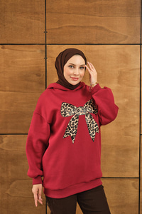 Leopar Kurdele Detaylı Sweat Kırmızı