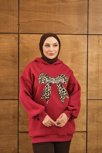 Leopar Kurdele Detaylı Sweat Kırmızı