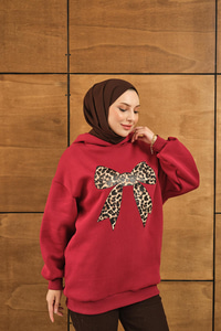 Leopar Kurdele Detaylı Sweat Kırmızı