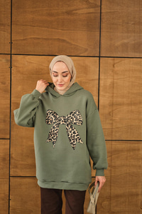 Leopar Kurdele Detaylı Sweat Yeşil