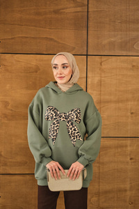 Leopar Kurdele Detaylı Sweat Yeşil