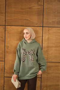 Leopar Kurdele Detaylı Sweat Yeşil
