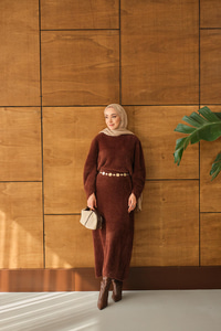 Lotus Etekli Takım Kahverengi