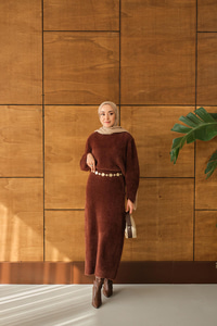 Lotus Etekli Takım Kahverengi