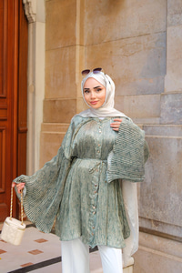 Margela Desenli Dik Piliseli Gömlek Yeşil