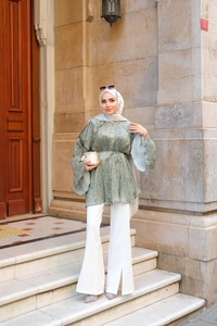 Margela Desenli Dik Piliseli Gömlek Yeşil