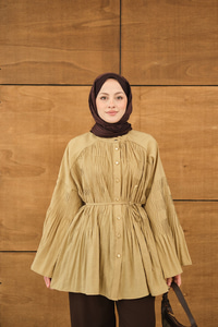 Martha Düğmeli Belden Bağlamalı Gömlek Yağ Yeşil