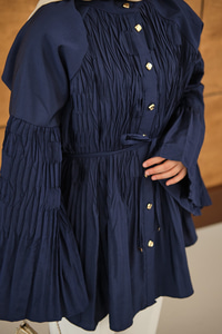 Martha Düğmeli Belden Bağlamalı Gömlek Lacivert