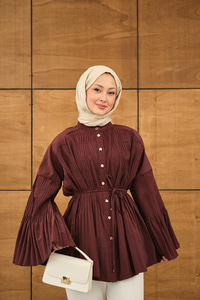 Martha Düğmeli Belden Bağlamalı Gömlek Bordo