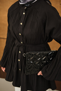 Martha Düğmeli Belden Bağlamalı Gömlek Siyah