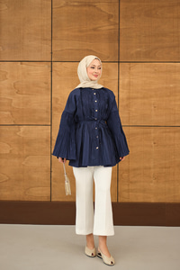 Martha Düğmeli Belden Bağlamalı Gömlek Lacivert