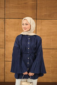 Martha Düğmeli Belden Bağlamalı Gömlek Lacivert