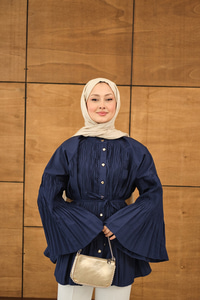 Martha Düğmeli Belden Bağlamalı Gömlek Lacivert