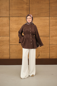 Martha Düğmeli Belden Bağlamalı Gömlek Kahverengi