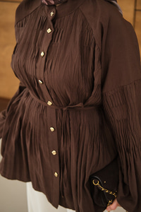 Martha Düğmeli Belden Bağlamalı Gömlek Kahverengi