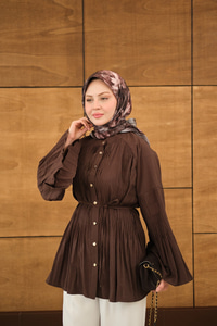 Martha Düğmeli Belden Bağlamalı Gömlek Kahverengi