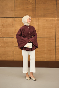 Martha Düğmeli Belden Bağlamalı Gömlek Bordo