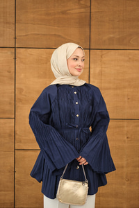 Martha Düğmeli Belden Bağlamalı Gömlek Lacivert