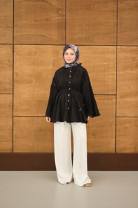 Martha Düğmeli Belden Bağlamalı Gömlek Siyah