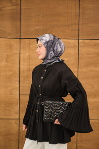 Martha Düğmeli Belden Bağlamalı Gömlek Siyah