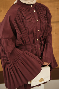 Martha Düğmeli Belden Bağlamalı Gömlek Bordo