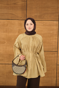 Martha Düğmeli Belden Bağlamalı Gömlek Yağ Yeşil